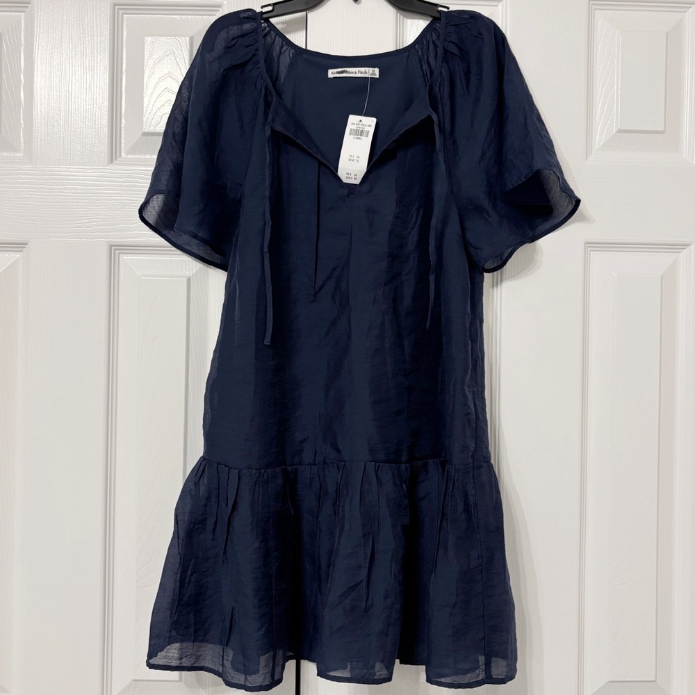 NWT Abercrombie & Fitch Floaty Trapeze Mini Dress In Navy Blue Women's Size XS
